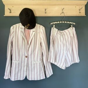 Anthropologie Edisto Linen Blend pin Striped Blazer / shorts SET sz medium